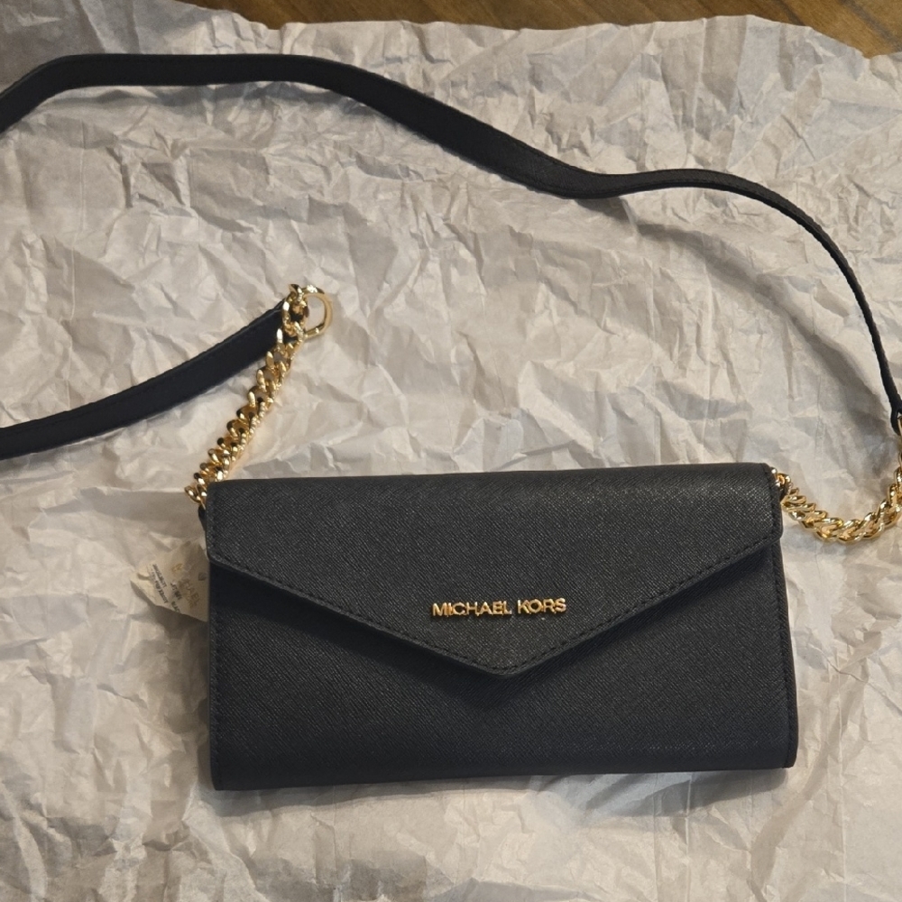 Michael Kors Black and Gold Envelope Clutch